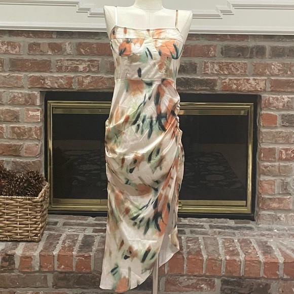 SHEIN Dresses & Skirts - Green & orange abstract patterned satin dress / XS / Excellent condition